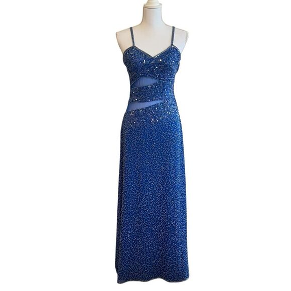 Vintage Y2K 90s Scala Silk Beaded Sequin Dress Size M Prom HOCO Formal Gala - Picture 1 of 12